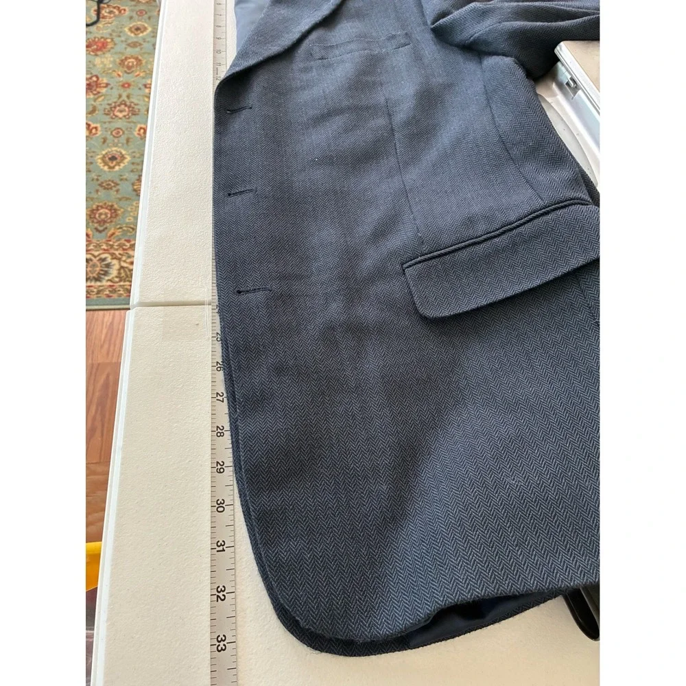 Methode Mens Blue Herringbone Blazer Three Button Sport Coat Jacket